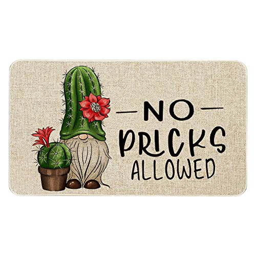 Roszwtit Spring Summer Door Mat 30 X 17 Inch No Picks Allowed Cactus Gnome Doormat Indoor Outdoor Entrance Funny Floor Mat Non Slip Summer Decor Rubber Welcome Mats - Image 1