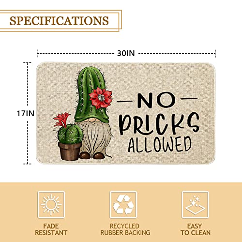 Roszwtit Spring Summer Door Mat 30 X 17 Inch No Picks Allowed Cactus Gnome Doormat Indoor Outdoor Entrance Funny Floor Mat Non Slip Summer Decor Rubber Welcome Mats - Image 2