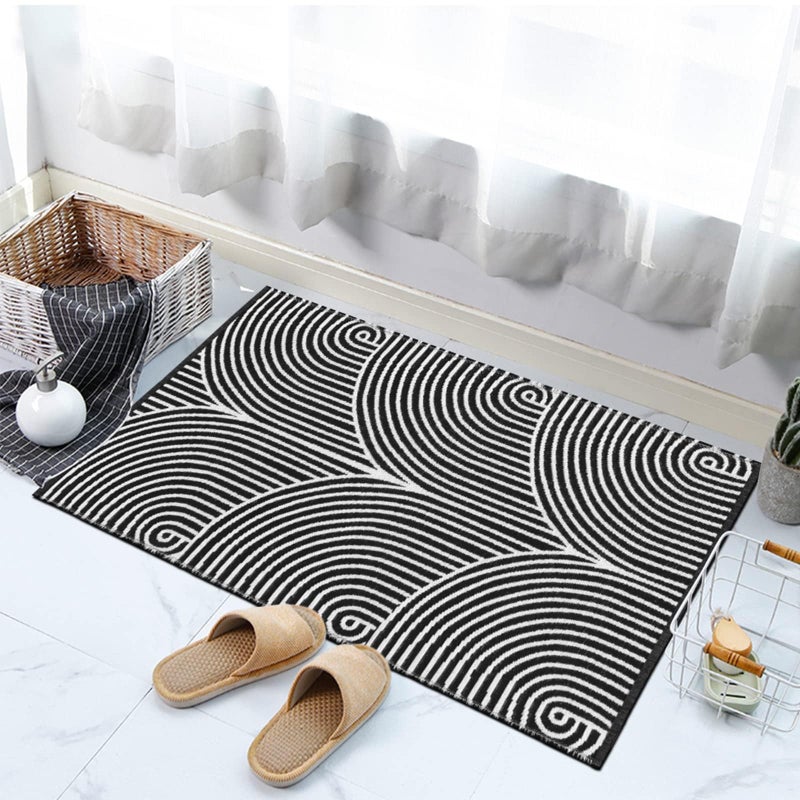 Tiffasea Front Door Mat 2'x3', Machine Washable Welcome Mats Cotton Woven Small Rug Reversible Indoor Outdoor Rugs Layered Floor Mat for Entryway/Kitchen/Bathroom/Bedroom(Black and White) - Image 5