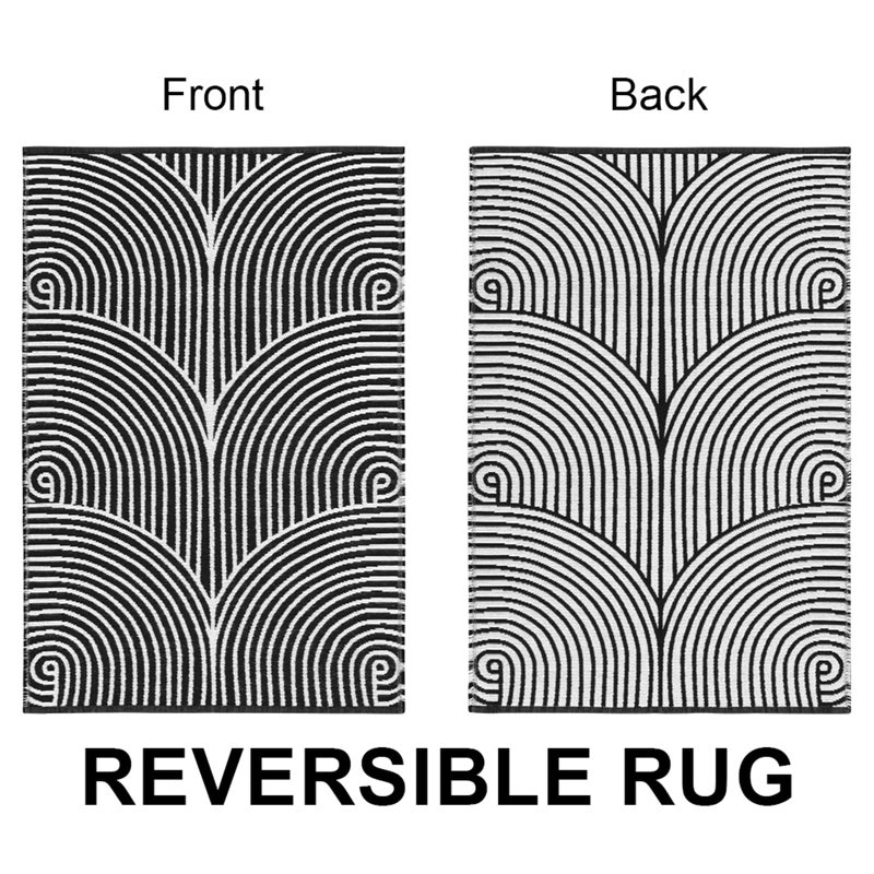 Tiffasea Front Door Mat 2'x3', Machine Washable Welcome Mats Cotton Woven Small Rug Reversible Indoor Outdoor Rugs Layered Floor Mat for Entryway/Kitchen/Bathroom/Bedroom(Black and White) - Image 2