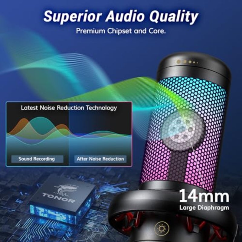 Micro PC Gaming RGB، ميكروفون USB مكثف احترافي مع دعم الذراع للبث والتسجيل وألعاب YouTube Discord والتعليق الصوتي للكمبيوتر المحمول Mac TC310+، أسود - Image 2