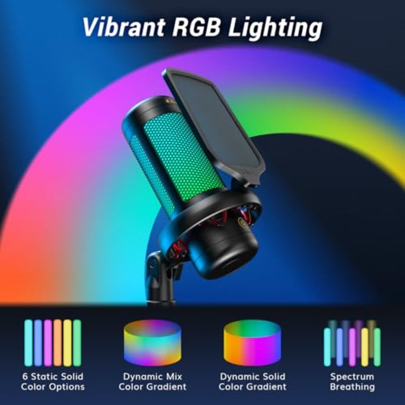 Micro PC Gaming RGB، ميكروفون USB مكثف احترافي مع دعم الذراع للبث والتسجيل وألعاب YouTube Discord والتعليق الصوتي للكمبيوتر المحمول Mac TC310+، أسود - Image 3
