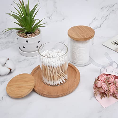 BKYFPQ 2 Pack Glass Qtip Holder Dispenser Set - Apothecary Jars with Lids - Vanity Makeup Organizer and Bathroom Canister Storage Organizer for Cotton Ball, Swab, Round Pads,Floss - Image 2