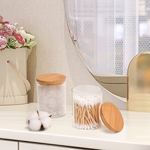 BKYFPQ 2 Pack Glass Qtip Holder Dispenser Set - Apothecary Jars with Lids - Vanity Makeup Organizer and Bathroom Canister Storage Organizer for Cotton Ball, Swab, Round Pads,Floss - Image 5