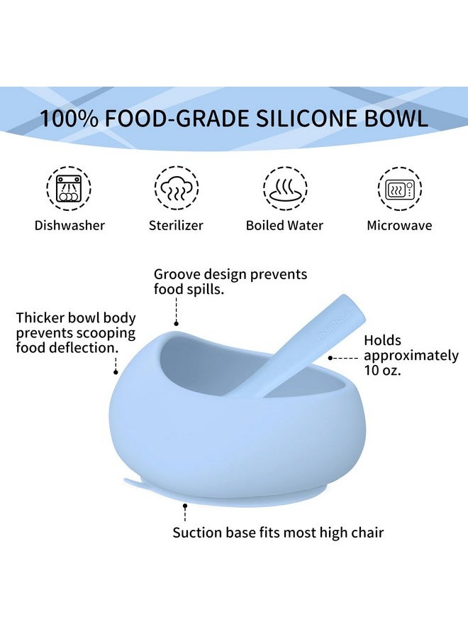 Mombella - Silicone Suction Bowls For Baby 6 Months Up, Durable Baby Food Bowls And Spoons Feeding Set, Reducing Meal Messes, Non-Slip Design, Bpa-Free Toddler Bowls With Strong Suction, Blue - Image 1