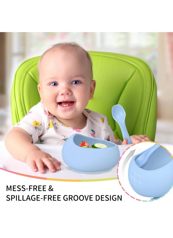 Mombella - Silicone Suction Bowls For Baby 6 Months Up, Durable Baby Food Bowls And Spoons Feeding Set, Reducing Meal Messes, Non-Slip Design, Bpa-Free Toddler Bowls With Strong Suction, Blue - Image 1