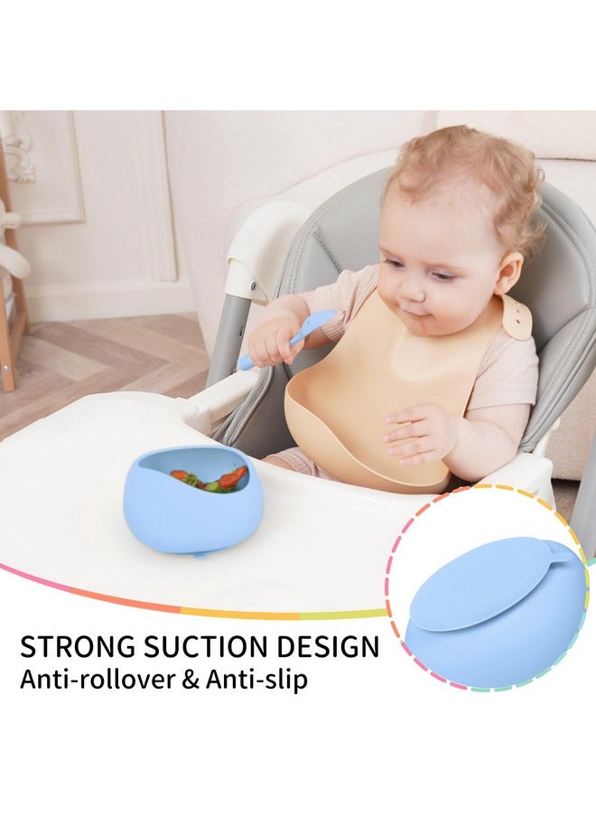 Mombella - Silicone Suction Bowls For Baby 6 Months Up, Durable Baby Food Bowls And Spoons Feeding Set, Reducing Meal Messes, Non-Slip Design, Bpa-Free Toddler Bowls With Strong Suction, Blue - Image 1