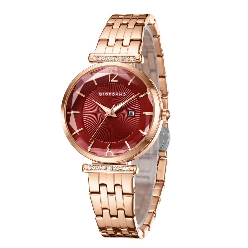 Giordano Exquisite Analog Watch for Women with Round Cut Glass Textured Dial, Date Display Function, Quartz Movement and Stainless Steel Strap - GZ-60111 - Image 1