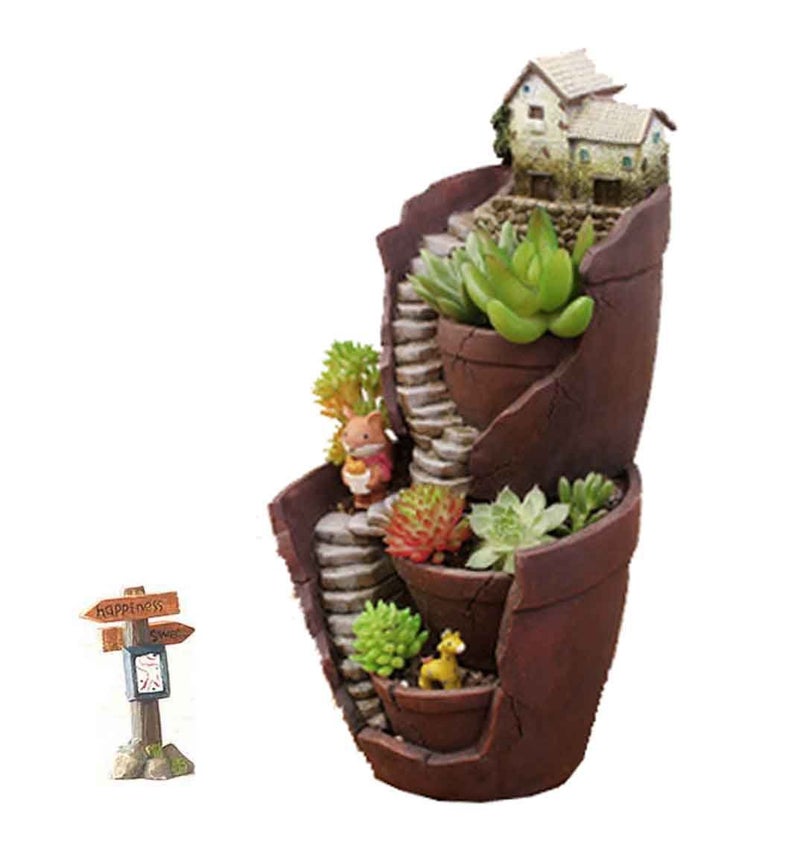 Vencer Creative Plants Pot - Flowerpot Combination Resin Succulent Plant Pot (City of Sky),VF-008 - Image 4