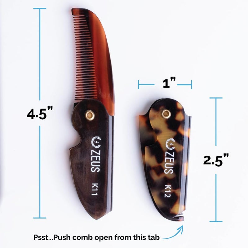 ZEUS Folding Mustache Comb for Men, Handmade Saw-Cut Pocket Comb for Men’s Beard & Moustache Grooming, Compact & Travel Friendly (Traditional) K11 - Image 5