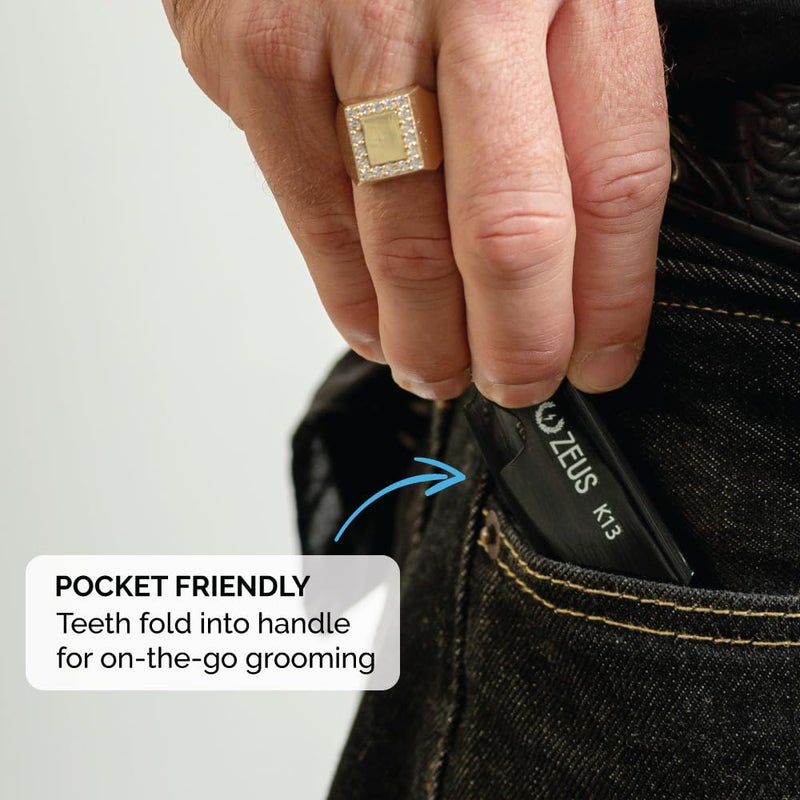 ZEUS Folding Mustache Comb for Men, Handmade Saw-Cut Pocket Comb for Men’s Beard & Moustache Grooming, Compact & Travel Friendly (Traditional) K11 - Image 4