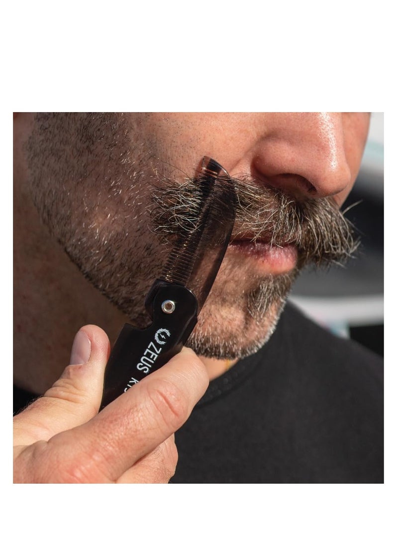 Zeus - ZEUS Folding Mustache Comb, Handmade Saw-Cut Best Moustache Pocket Comb - (Traditional) - K11 - Image 1