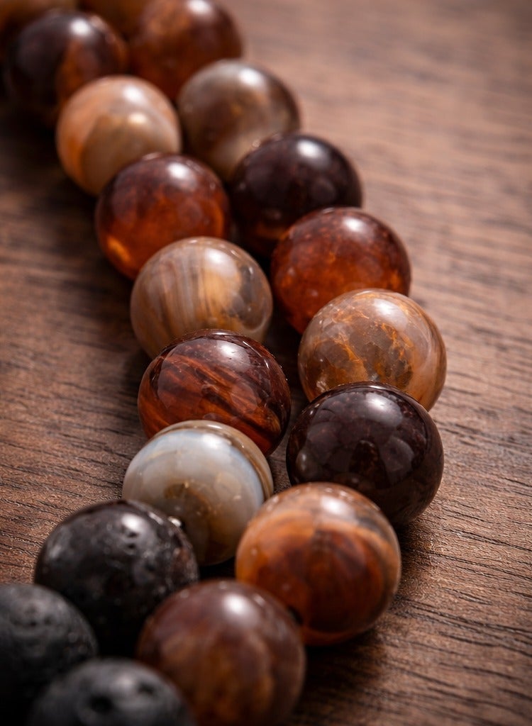 Handmade Rosary - Lava 22 Black & Agate 11 Brown Sulemani Beads (8mm) with Gift Jute Pouch - 33 Beads - Image 5