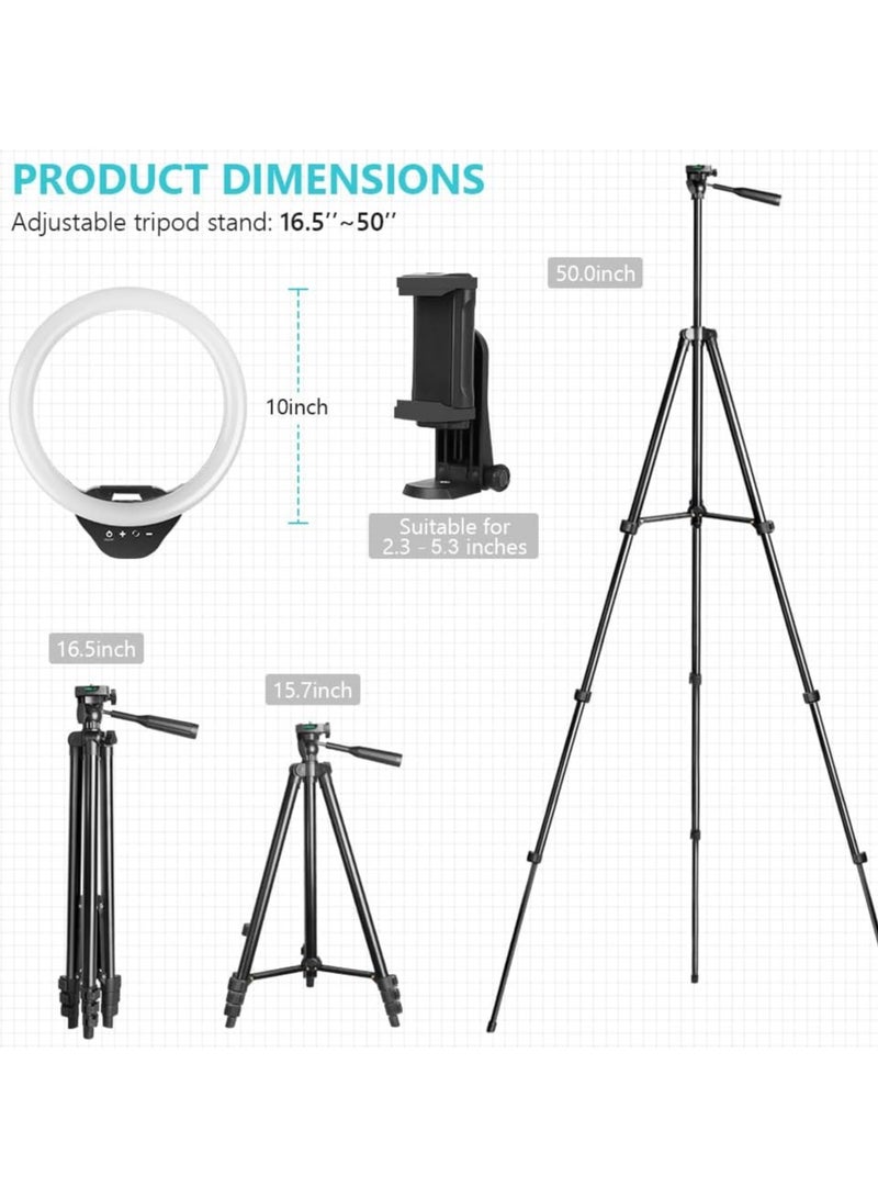 FARROBIZZ Ring Light with 50'' Extendable Tripod Stand, LED Circle Lights with Phone Holder for Live Stream/Makeup/YouTube Video/TikTok, Compatible with All Phones  - Image 5