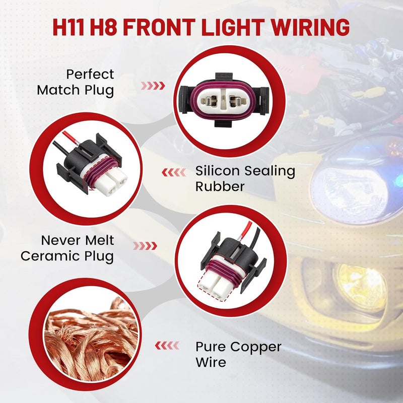 RED WOLF H8 H9 H11 880 881 2 PIN Female Wiring Ceramic Socket Universal Fit for Toyota GMC Chevy Honda Jeep Ford Subaru Dodge Headlight Fog Light Retrofit Pigtail Adapter LED Head Lamp Wire Connector - Image 4