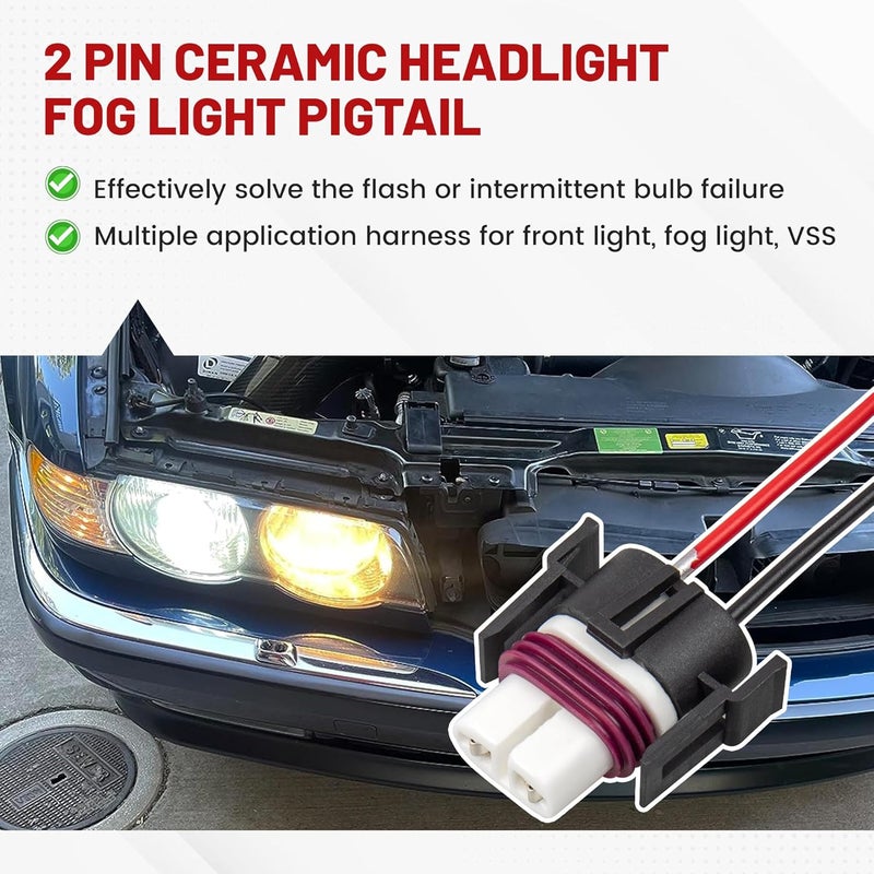 RED WOLF H8 H9 H11 880 881 2 PIN Female Wiring Ceramic Socket Universal Fit for Toyota GMC Chevy Honda Jeep Ford Subaru Dodge Headlight Fog Light Retrofit Pigtail Adapter LED Head Lamp Wire Connector - Image 2