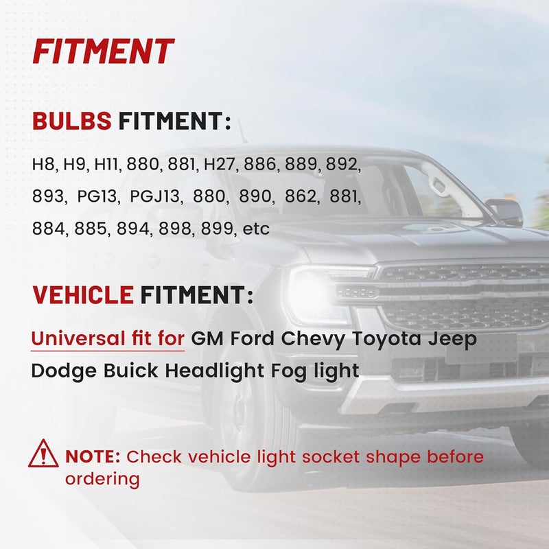 RED WOLF H8 H9 H11 880 881 2 PIN Female Wiring Ceramic Socket Universal Fit for Toyota GMC Chevy Honda Jeep Ford Subaru Dodge Headlight Fog Light Retrofit Pigtail Adapter LED Head Lamp Wire Connector - Image 3