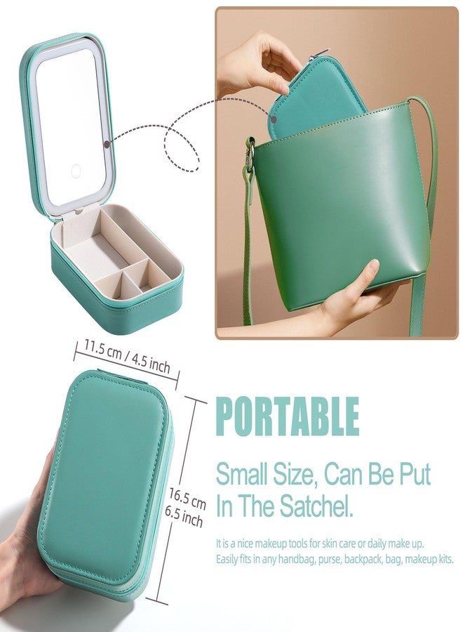BS Mall BS-MALL Travel Cosmetic Mirror Case LED Makeup Mirror Storage Case for Brushes Cosmetic Tools On-the-go Makeup Needs (Green - Image 5