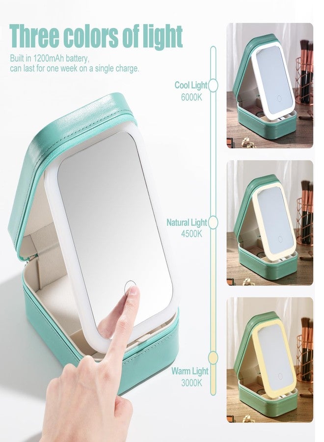 BS Mall BS-MALL Travel Cosmetic Mirror Case LED Makeup Mirror Storage Case for Brushes Cosmetic Tools On-the-go Makeup Needs (Green - Image 4