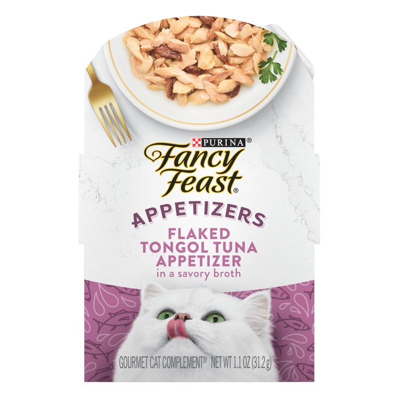 Fancy Feast Purina Fancy Feast Appetizers Grain Free Cat Food Flaked Tongol Tuna Appetizer Lickable Cat Food Topper - (Pack of 10) 1.1 oz. Trays - Image 1
