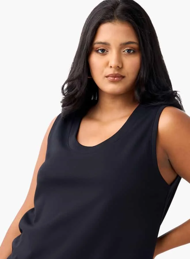 Ulla Popken Plus Size Ulla Popken Sleeveless Tank Top with Round Neck