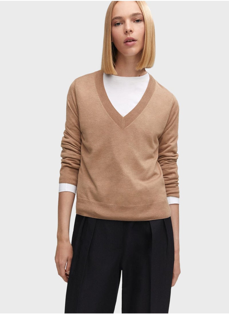 MANGO - V-Neck Knitted Sweater - Image 1
