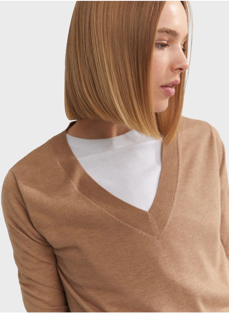 MANGO - V-Neck Knitted Sweater - Image 1