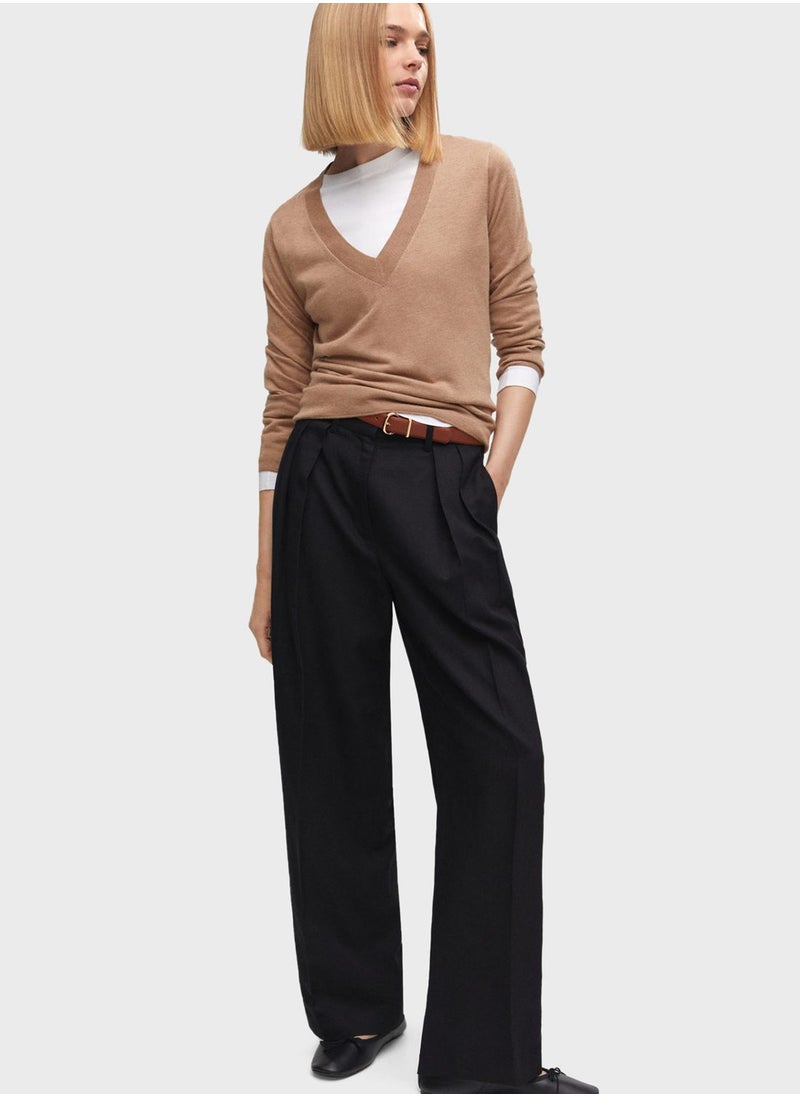 MANGO - V-Neck Knitted Sweater - Image 1