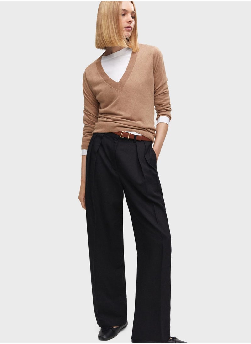 MANGO - V-Neck Knitted Sweater - Image 1
