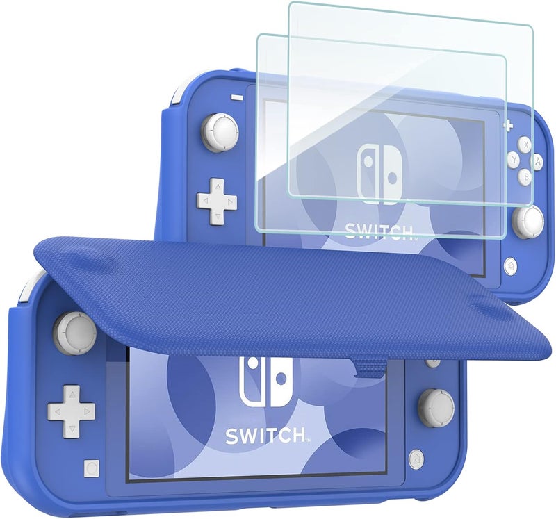 Procase Flip Cover for Nintendo Switch Lite with 2 Pack Tempered Glass Screen Protectors, Slim Protective Case with Magnetically Detachable Front Cover for Nintendo Switch Lite 2019 -Blue - Image 1