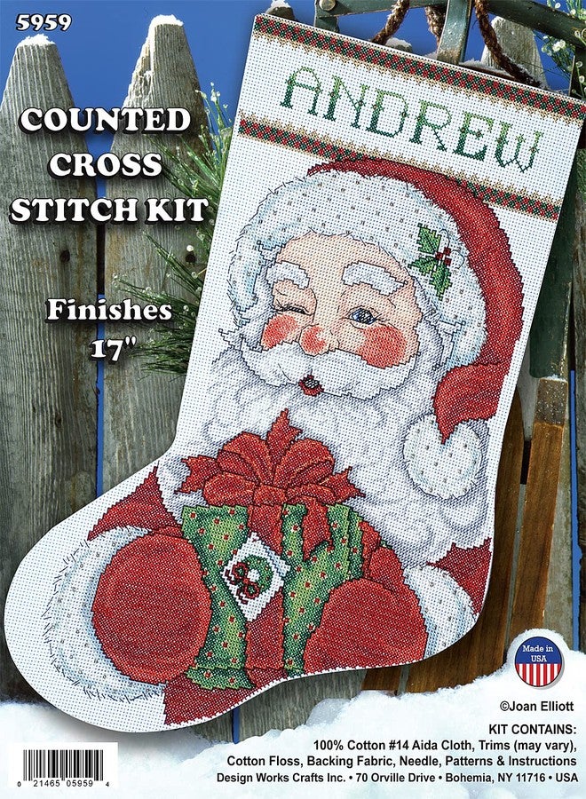 Tobin Winking Santa Counted Cross Stitch Stocking Kit - Image 3