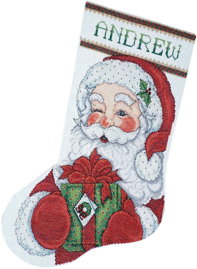 Tobin Winking Santa Counted Cross Stitch Stocking Kit - Image 1