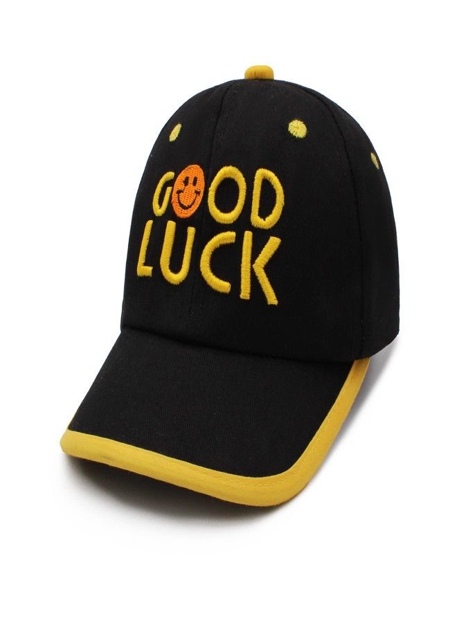 VRITRAZ Good Luck Design Cartoon Character Printed Little Cap for Kids, Baby Girls and Boys 3-12 Years (Black) - Image 1