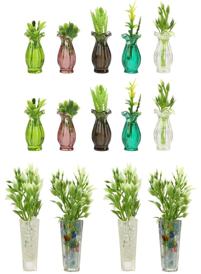 KH866 14PCS Miniature Dollhouse Plants 1/12 Scale - Miniature Potted Plants 4Pcs & Flower in Vase 10Pcs Dollhouse Decoration Accessories Mini Artificial Tiny Fake Greenery Micro Landscape Furniture Decor - Image 1