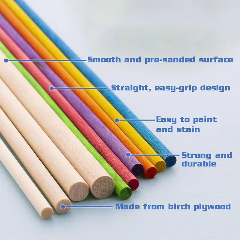 Do It Yourself DIY Crafts Wooden Dowel Pins Wooden Dowel Rods | Wood Dowels | Solid Hardwood Sticks for Crafting Cotton More | Sanded Smooth Kiln Dried, Natural Wood, Unfinished(5mm-20mm) (25 Pcs - 11"-12" inch) - Image 4