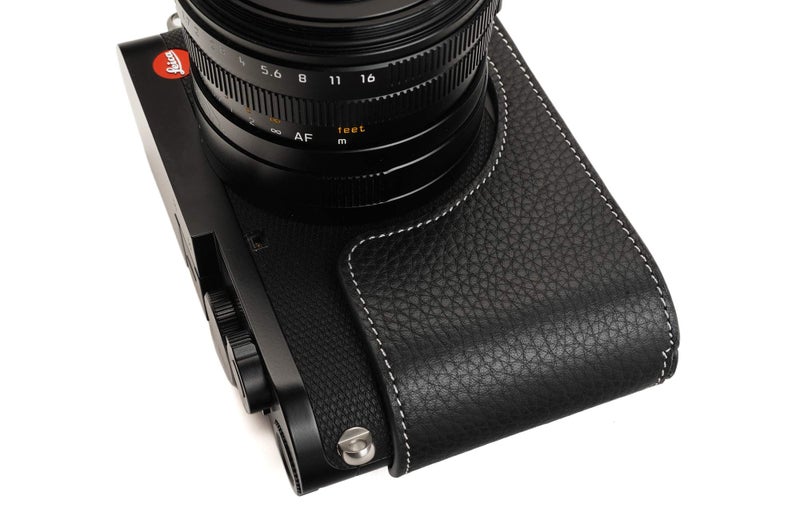 BolinUS Leica Q2 Camera Case, BolinUS Handmade Genuine Real Leather Half Camera Case Bag Cover for Leica Q2 Camera Bottom Opening Version + Hand Strap (Black) - Image 4
