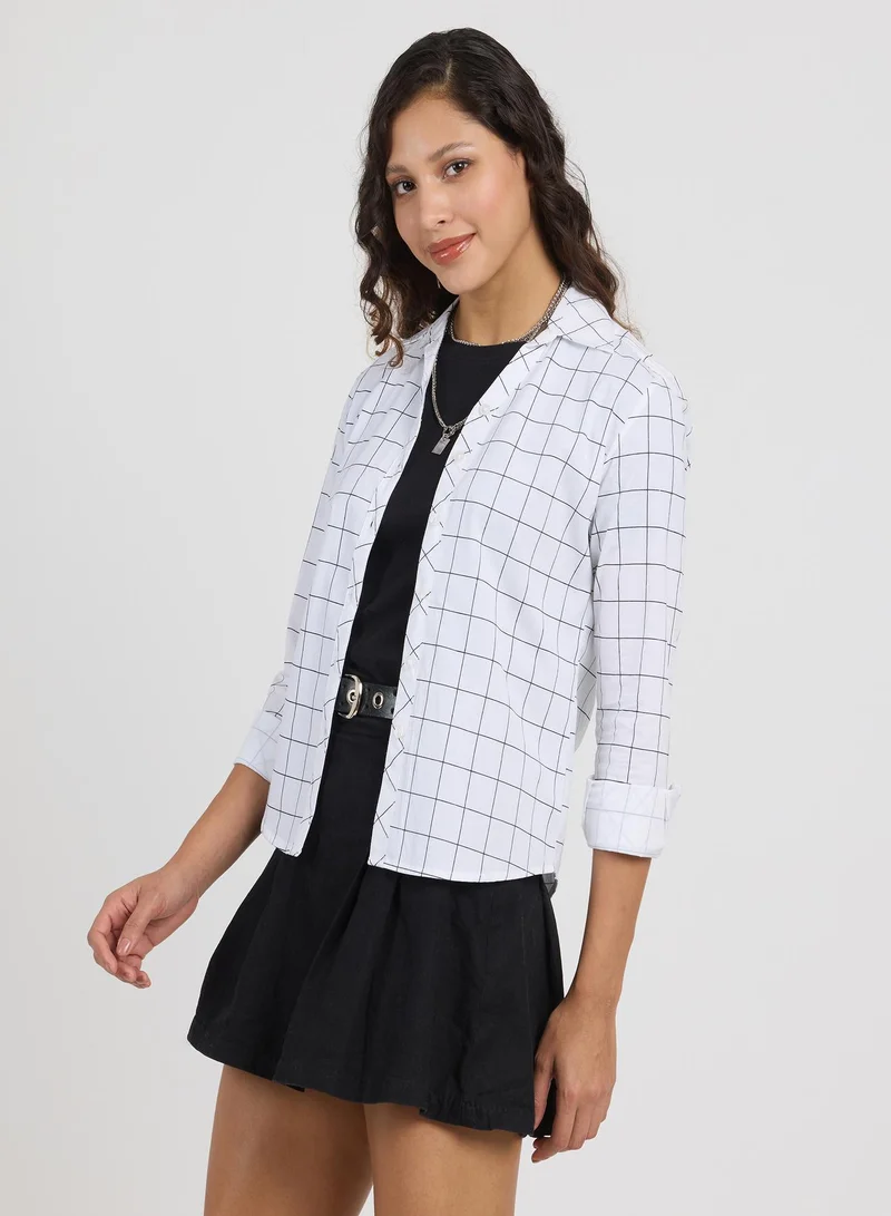 PINACOLADA Women's Daisy White Graph Check Shirt For Casual Wear | Spread Collar | Long Sleeves | Button Closure | Shirt Designed With Comfortable Fit For Woman & Girls