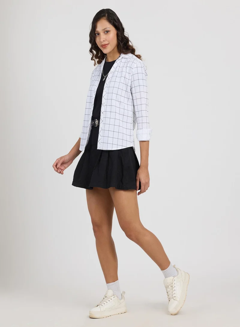 PINACOLADA Women's Daisy White Graph Check Shirt For Casual Wear | Spread Collar | Long Sleeves | Button Closure | Shirt Designed With Comfortable Fit For Woman & Girls