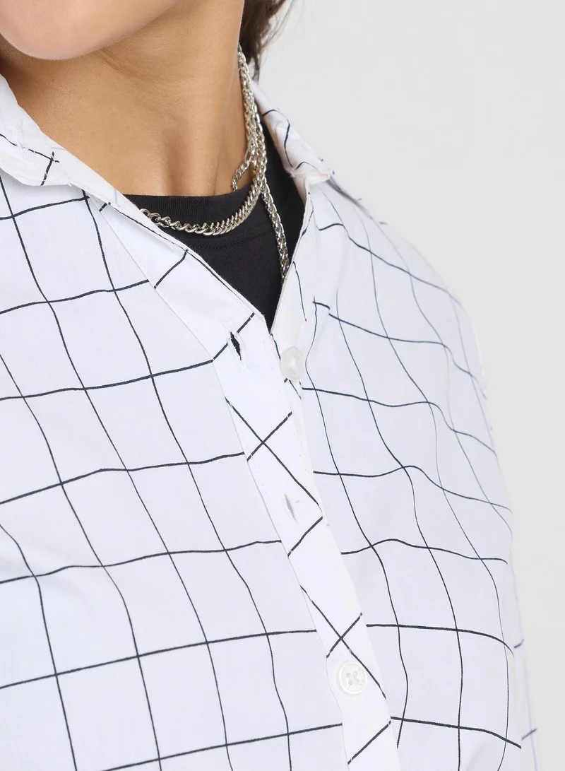 PINACOLADA Women's Daisy White Graph Check Shirt For Casual Wear | Spread Collar | Long Sleeves | Button Closure | Shirt Designed With Comfortable Fit For Woman & Girls