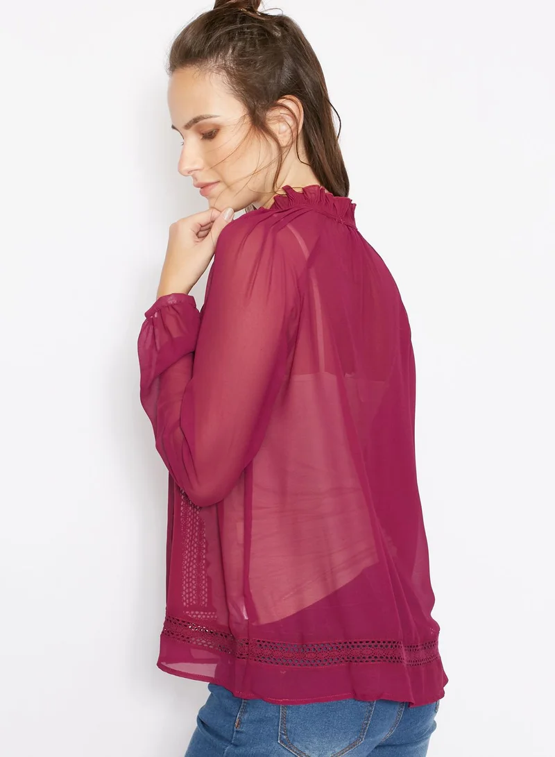 ELLA Sheer Tie Neck Ruffle Top