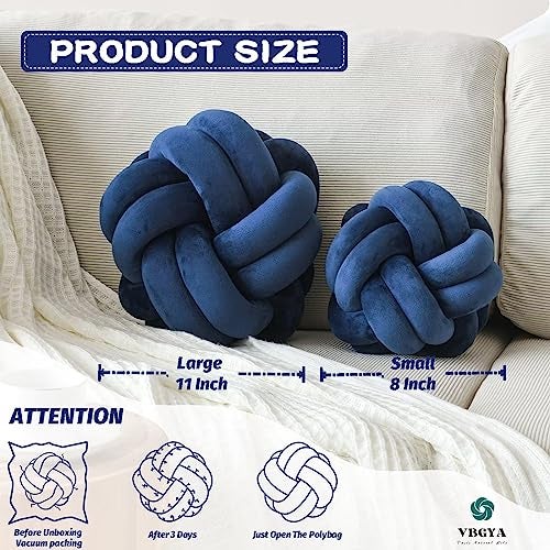 VBGYA Knot Pillow Ball Soft Decorative Throw Pillows Cushion 11 Inch Round Plush Knotted Pillows Navy Blue Pillow Modern Home Throw Knot Decorative Cushion for Bedroom Sofa Couch - Image 3