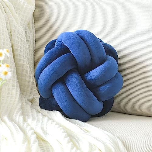VBGYA Knot Pillow Ball Soft Decorative Throw Pillows Cushion 11 Inch Round Plush Knotted Pillows Navy Blue Pillow Modern Home Throw Knot Decorative Cushion for Bedroom Sofa Couch - Image 1