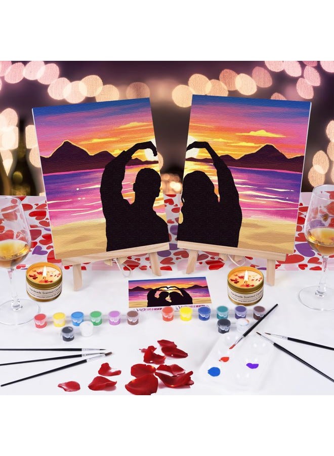 VOCHIC Sip and Paint Kit,Pre Drawn Canvas Couple Painting Kit for Adult Art Set with Outline Canvas for Adults Date Night Party Couples Valentine's Day, 2 Pack (8 x 10 Inches) - Image 2