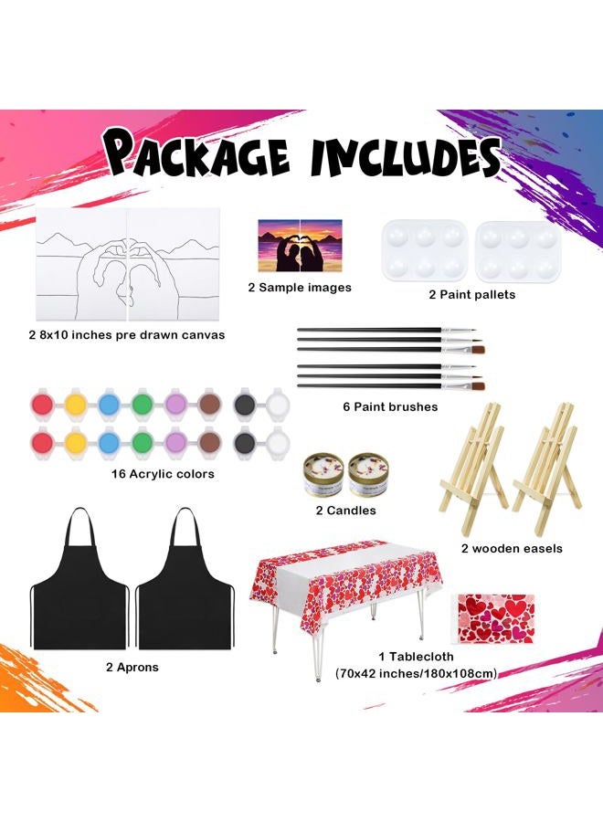 VOCHIC Sip and Paint Kit,Pre Drawn Canvas Couple Painting Kit for Adult Art Set with Outline Canvas for Adults Date Night Party Couples Valentine's Day, 2 Pack (8 x 10 Inches) - Image 3