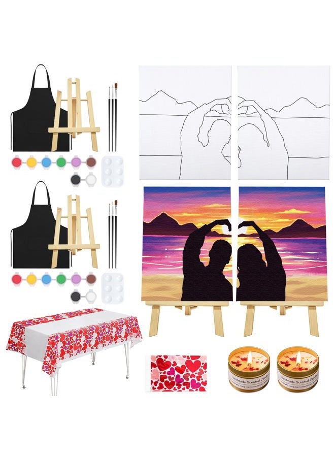 VOCHIC Sip and Paint Kit,Pre Drawn Canvas Couple Painting Kit for Adult Art Set with Outline Canvas for Adults Date Night Party Couples Valentine's Day, 2 Pack (8 x 10 Inches) - Image 1