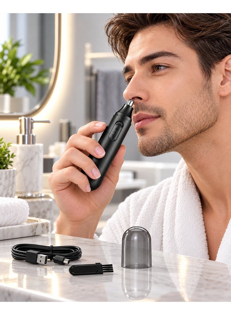 ماكينة تشذيب شعر الأنف والأذن والحواجب 3 في 1 للرجال والنساء، جهاز إزالة وتشذيب الشعر بشفرة مزدوجة الحواف وتصميم منحني مريح، قابل للشحن ببطارية ليثيوم ومنفذ USB Type-C، رأس قابل للفك والغسل مقاوم للماء IPX6، ماكينة عناية شخصية هادئة وخفيفة ومحمولة للمنزل والسفر - Image 3