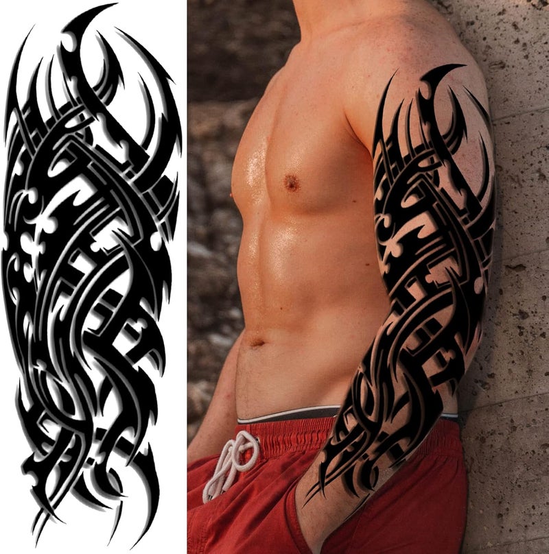 Briyhose Ready-to-ship local stock Totem Tribal Temporary Tattoo Sleeves, Full Arm Large Polynesian Hawaiian Tribal Fake Tattoos Sleeve For Men Women Adult, Black Viking Maori Temp Tatoo Sticker Leg Body Art Makeup, 6-Sheet Mountain region eligible ship - Image 3