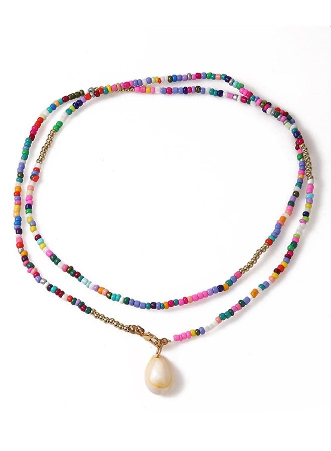 HAWAWA Rainbow Beaded Necklace Long Layered Neck Chain Multi Color Bead Choker Necklaces Collar Jewelry Colorful Chain Beach Travel Costume Jewelry for Women and Girls - Image 1