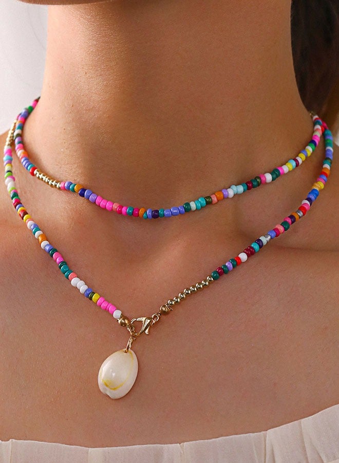 HAWAWA Rainbow Beaded Necklace Long Layered Neck Chain Multi Color Bead Choker Necklaces Collar Jewelry Colorful Chain Beach Travel Costume Jewelry for Women and Girls - Image 5