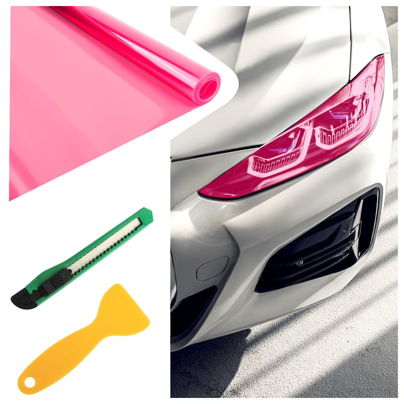 KIFIDAN 1247 Inch Car Headlight Tint FilmSelfAdhesive Tail Light Tint Film Kit with Squeegee CutterUniversal Taillight Tints Films Automotive Exterior Accessories for Car Fog Pink - Image 3